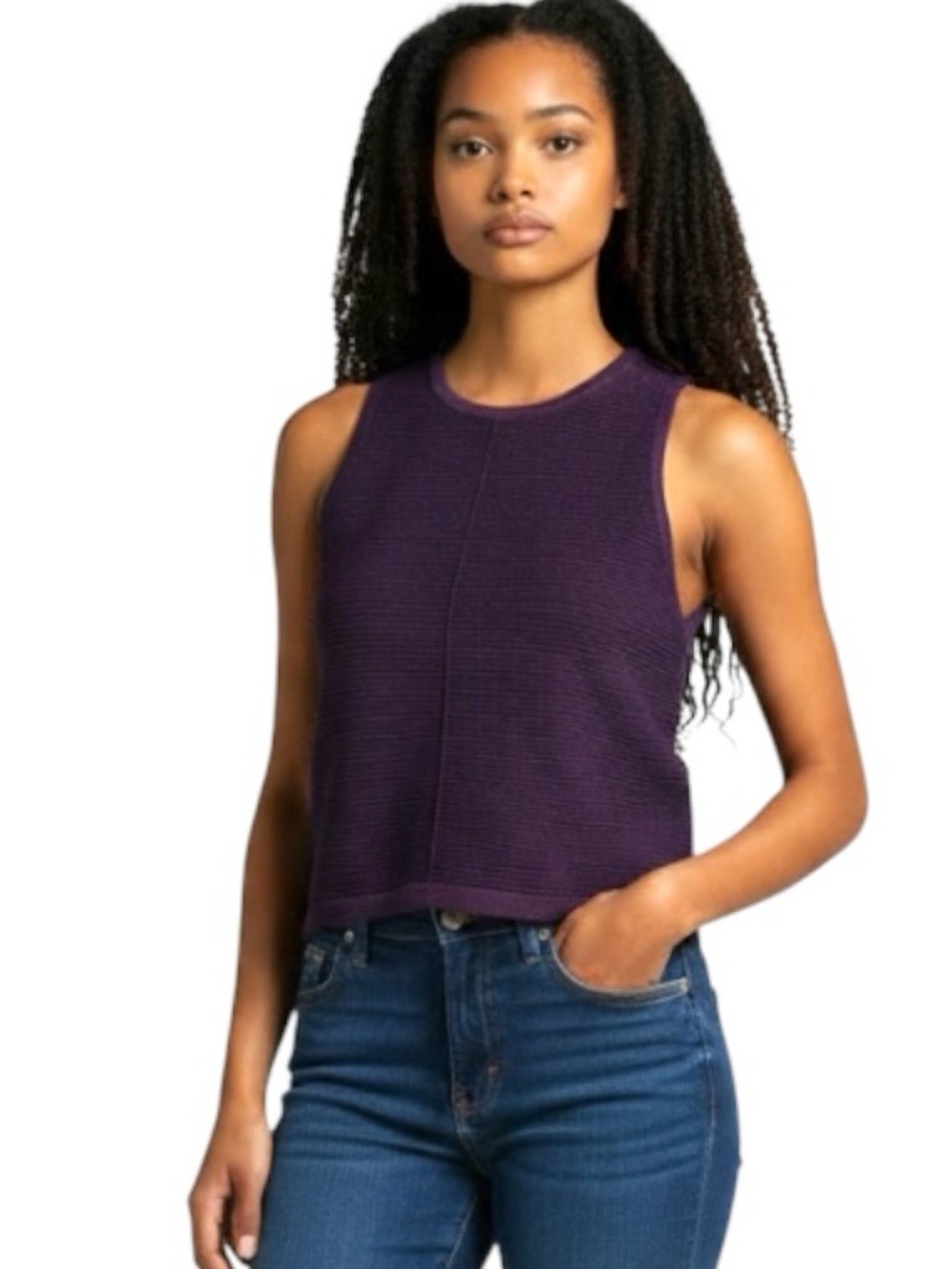Aritzia Babaton Ribbed Knit Tank Purple Sz L Stretch Sleeveless Top